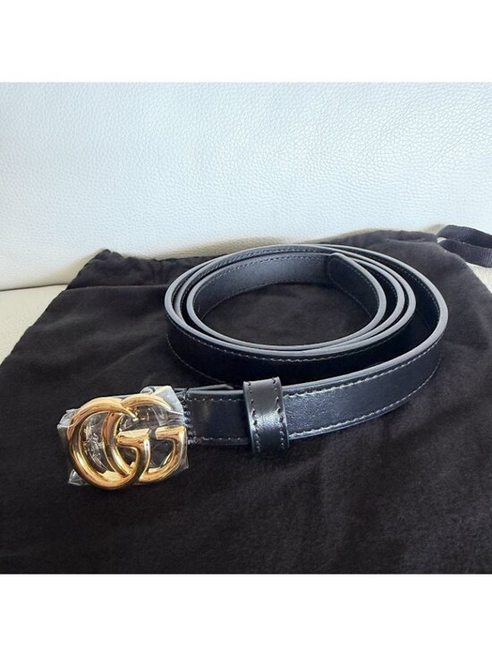 NEW Gucci Marmont Black Leather Double G Buckle Belt Gold Hardware 409417 110 44 main image 5
